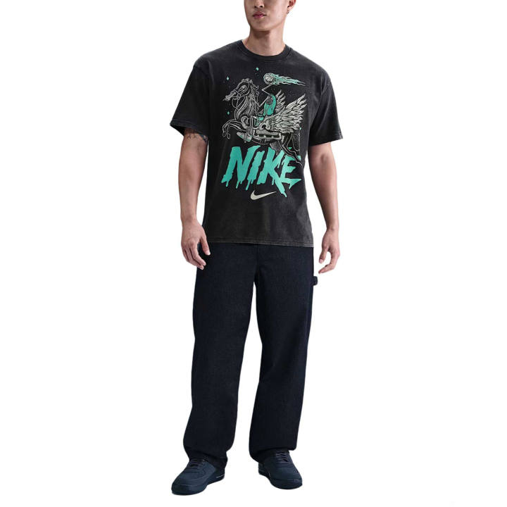 Nike Nike Max90 T Shirts Men's Black/Bleached Turquoise Stone Color Crew Neck Moderate Straight Fit