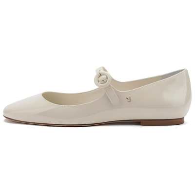 Larroude Blair Patent Leather Mary Jane Shoes Women's Ivory White