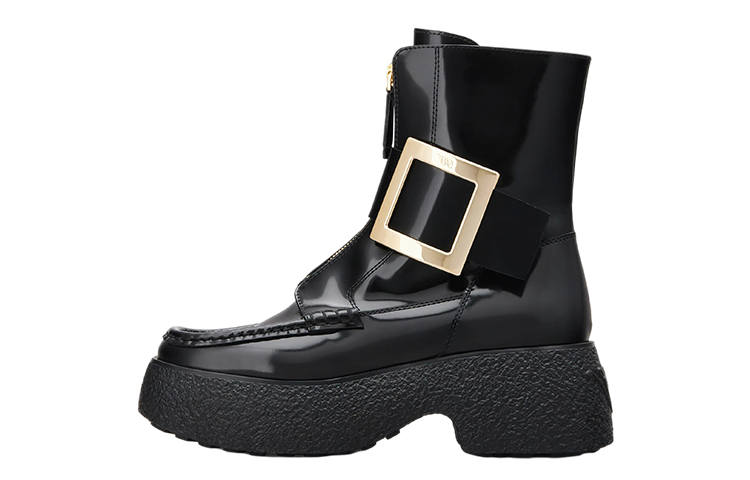 Roger Vivier Viv' Rangers Leather Ankle Boots 4cm Women's Black
