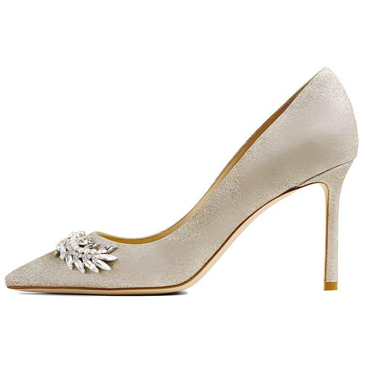 Jimmy Choo Romy 85 Slim Heel High Heels Women's White Gold