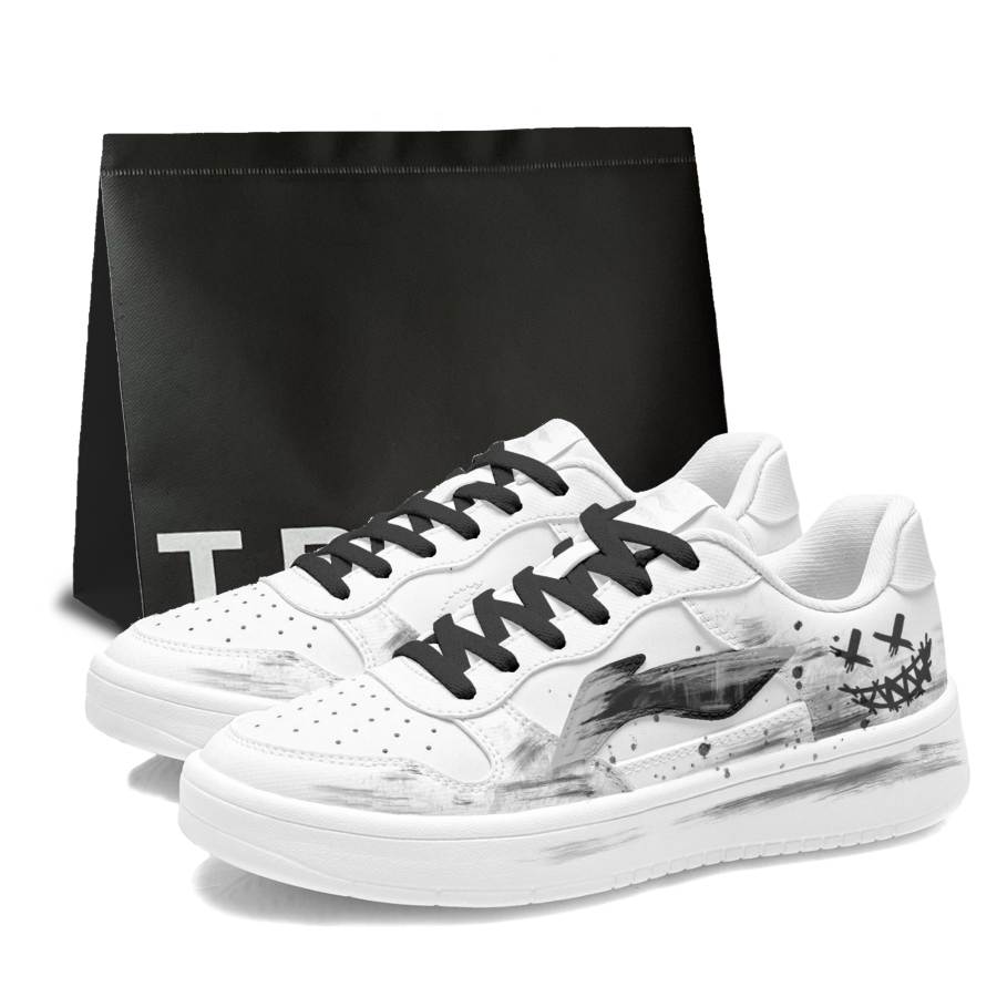 Li-Ning Li Ning Floating Boat Ink Blade Abrasion Resistant Breathable Low top Skateboard Shoes Men's Black White