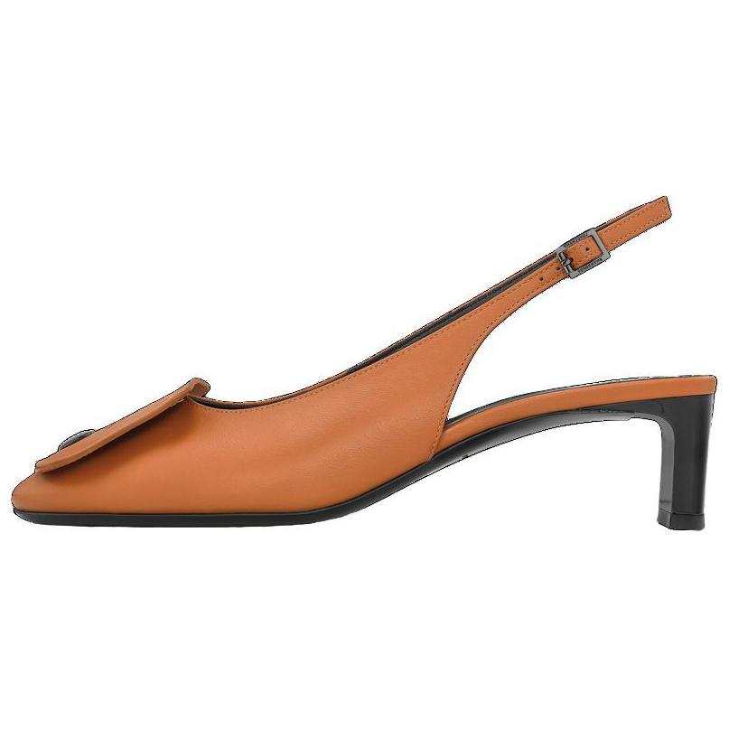 LONGCHAMP Escarpins Cow Leather Chunky Heel High Heels 5CM Women's Brown