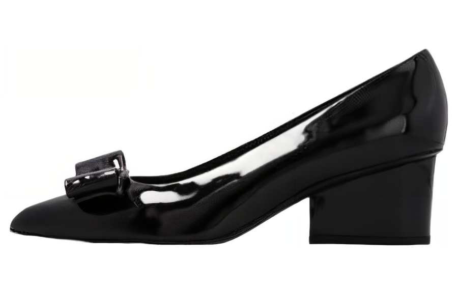 FERRAGAMO Viva Leather Chunky Heel High Heels Women's Black