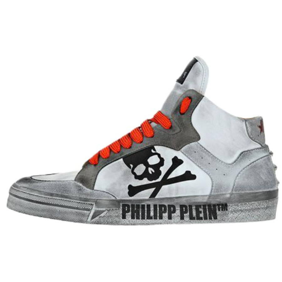 PHILIPP PLEIN Retrokickz High top Skateboard Shoes Unisex White Orange