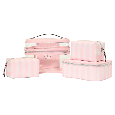 Victoria's Secret Traditional Pink Stripes 4 in 1 Makeup Bags Portable Storage