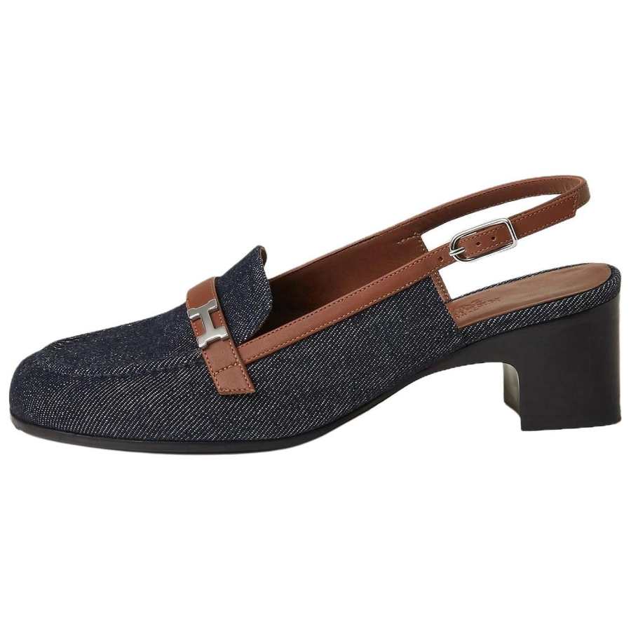 HERMES Infinie Chunky Heel High Heels 5cm Women's Blue