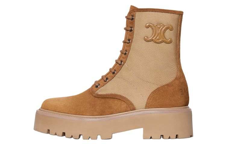 CELINE CELINE Cow Leather Ankle Boots Women's Dark Beige