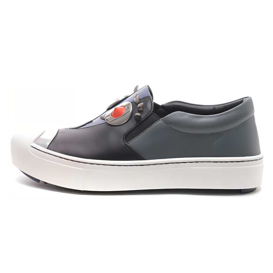 FENDI Leather Low top Skateboard Shoes Women's Blue Black