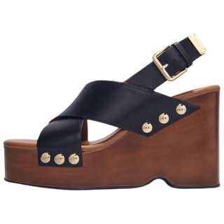 Maje Leather One Strap Sandals Women's Black