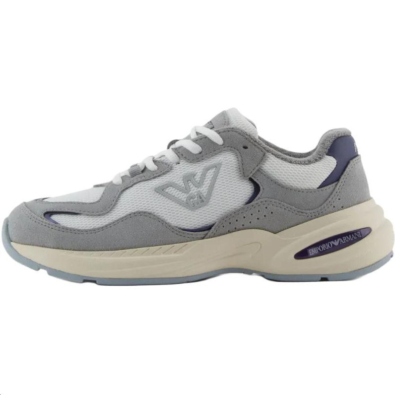 EMPORIO ARMANI Cow Split Leather Low top Casual Shoes Women's Light Gray