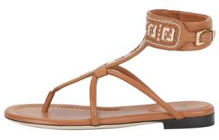 FENDI FF Leather One Strap Sandals Women's Brown
