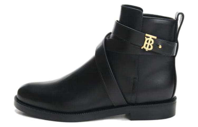 Burberry Monogram Motif Leather Ankle Boots Women's Black
