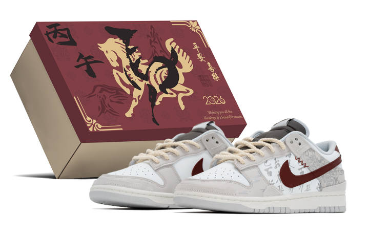 Nike Nike Dunk CNY Box, Immediate Success, Qiqing Low top Skateboard Shoes Men's Red Gray White