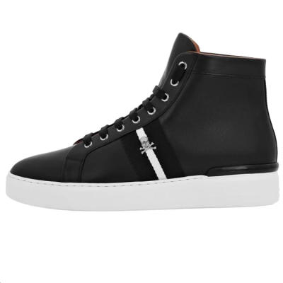 PHILIPP PLEIN Cow Leather High top Skateboard Shoes Unisex Black