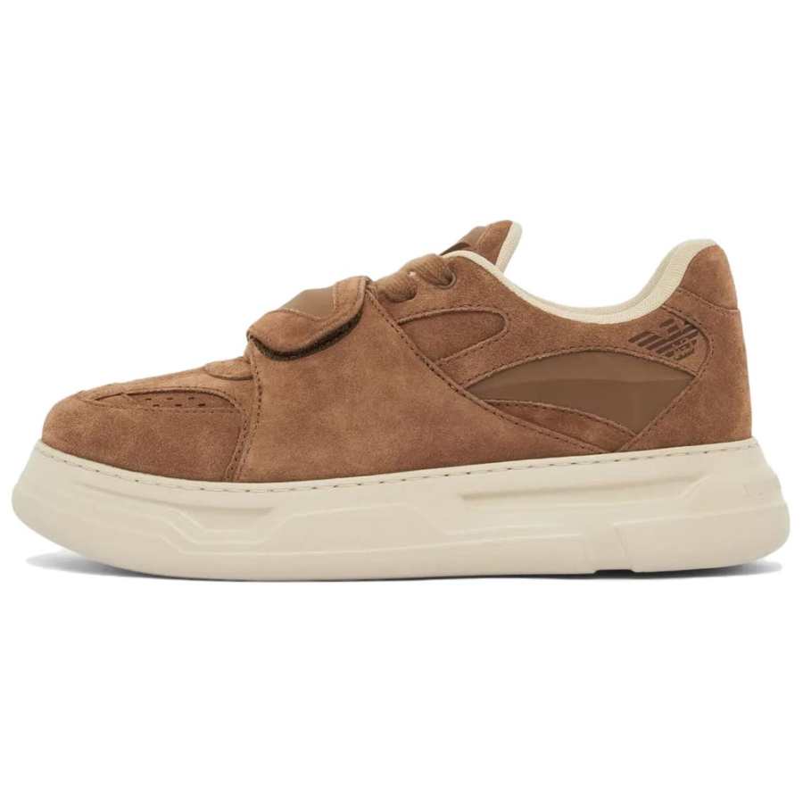 EMPORIO ARMANI Cow Split Leather Low top Skateboard Shoes Men's Brown