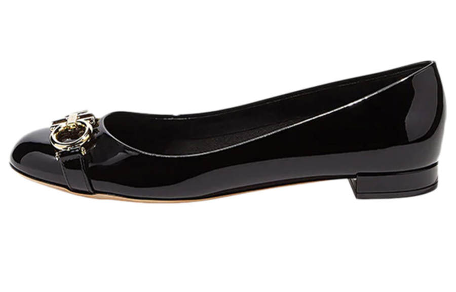FERRAGAMO Gancini Leather Abrasion Resistant Chunky Heel High Heels Women's Black