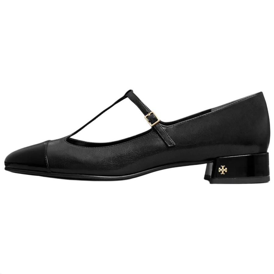 TORY BURCH Leather Chunky Heel Mary Jane Shoes Women's Black