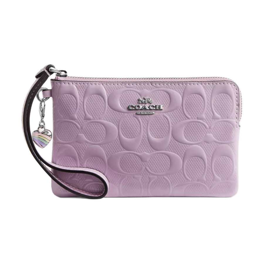 COACH Corner ZipWristlet Pearl Patent Leather Wallet Small Women's Silver & Light Purple