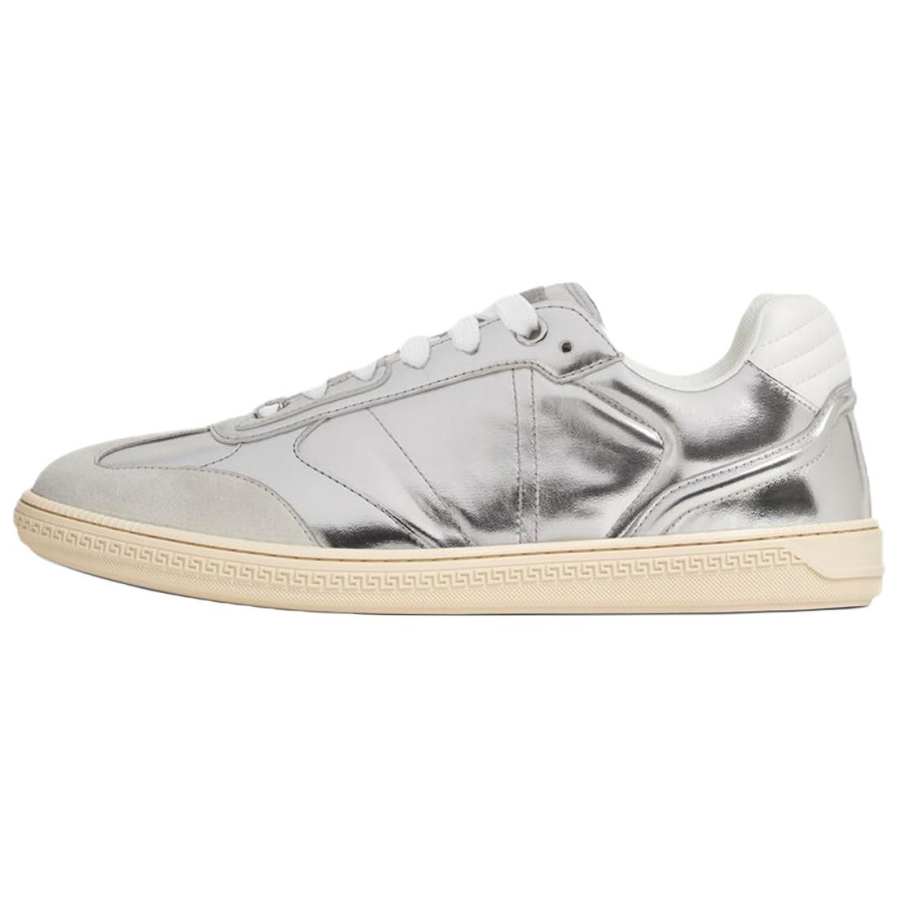 VERSACE Greca Court Leather, Suede Low top Skateboard Shoes Men's Silver