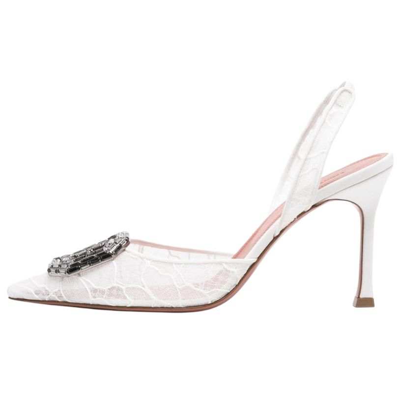 Amina Muaddi 90mm Camelia slingback pumps
