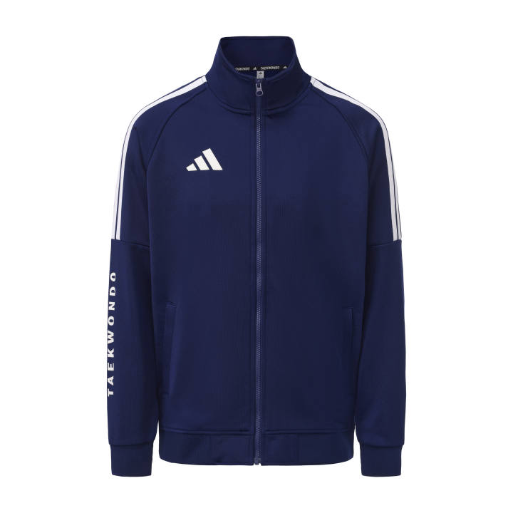 Adidas Adidas Jackets Unisex Navy Blue With White Stripes Stand Collar Moderate Multi Pocket Knitted