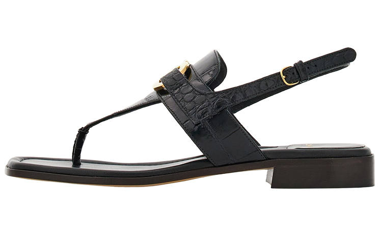FERRAGAMO Gancini Cow Leather One Strap Sandals 1.5cm Women's Black