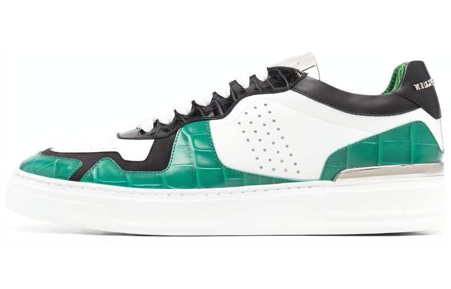PHILIPP PLEIN Leather Low top Skateboard Shoes Unisex White Green