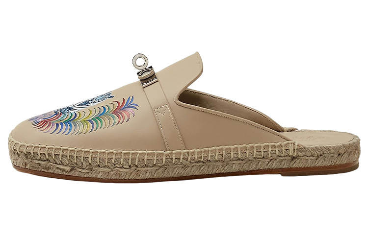 HERMES Feria Closed Toe Slippers Women's Beige