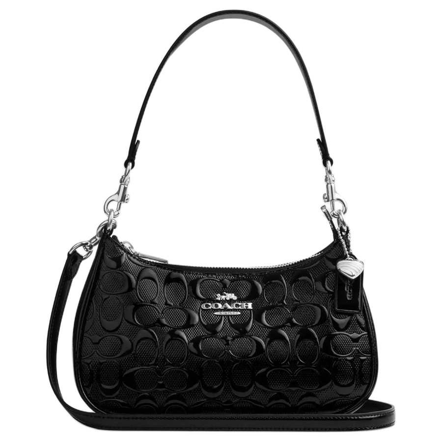 COACH Teri Iconic Patent Leather, Smooth Leather Crossbody Bag, Shoulder Bag Medium Women's Silver & Black