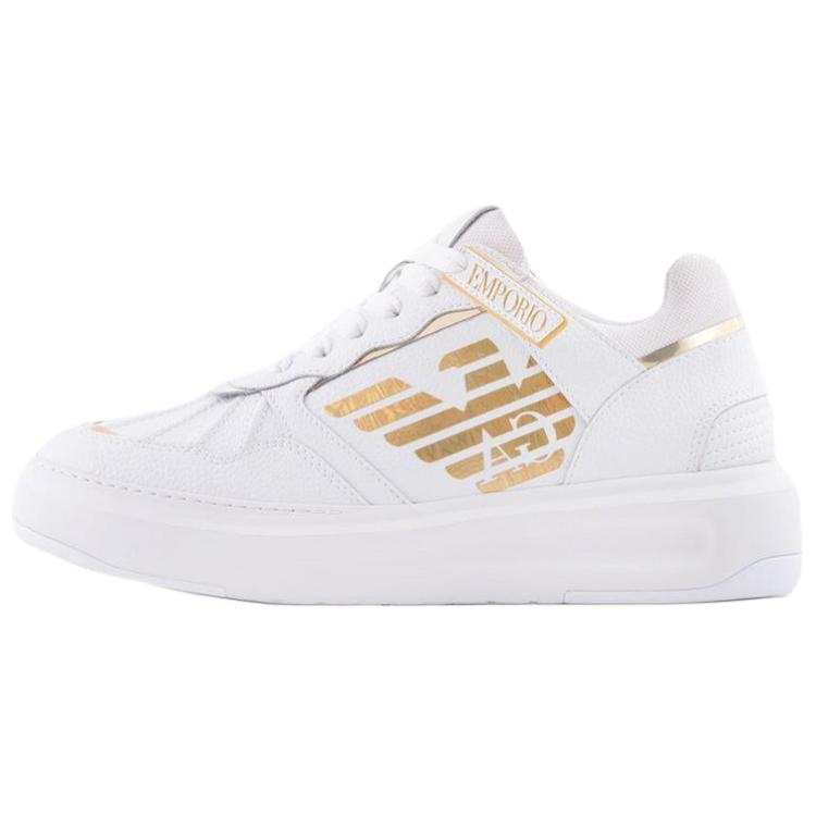 EMPORIO ARMANI Leather Stylish Skateboarding Shoes Women's White