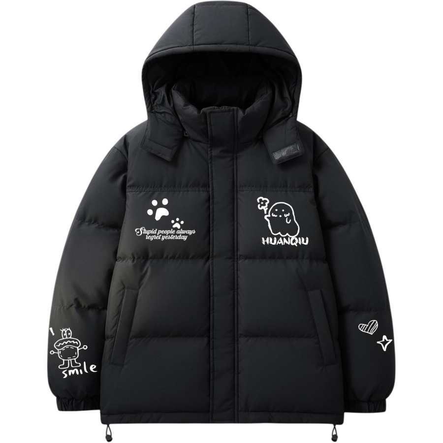 HUANQIU Down Jackets Unisex Hooded Thickened Puffer Jacket
