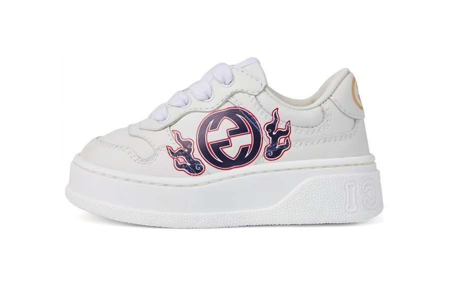 GUCCI 2024 China New Year Collection Low top Toddler Shoes Beige White Blue Infant And Toddler