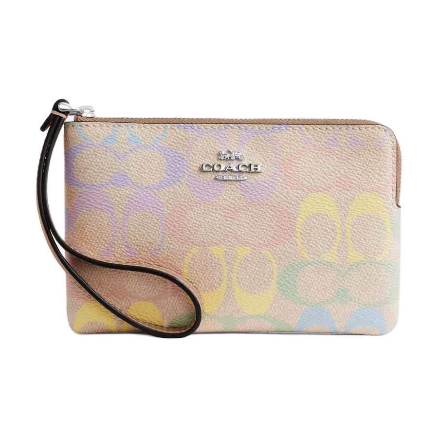 COACH Corner ZipWristlet Artificial Leather Wallet Small Women's Sand Yellow/Mixed Color