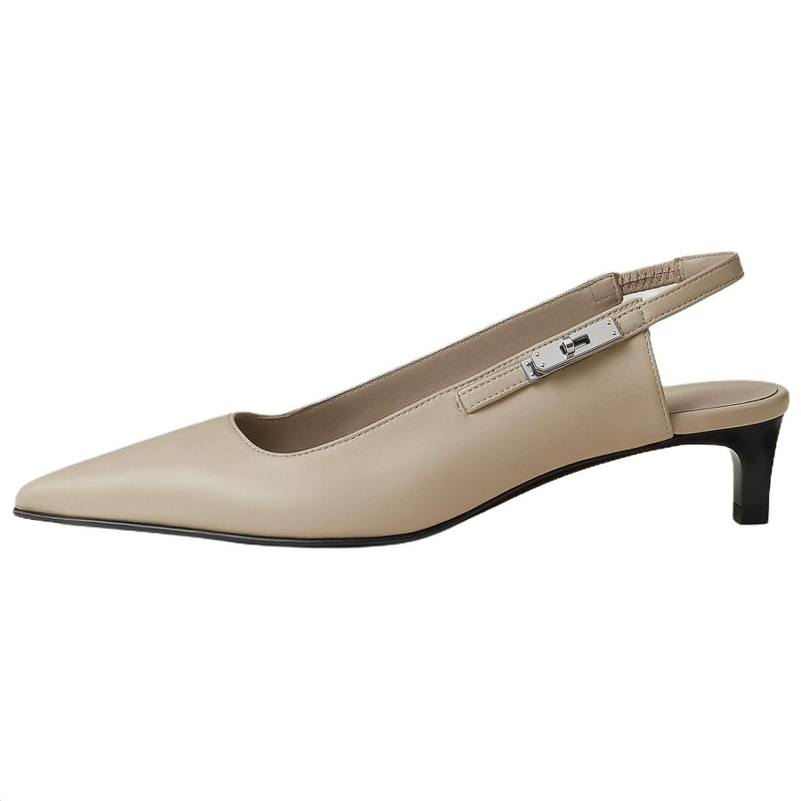 HERMES Lover Leather Slim Heel High Heels 4cm Women's Beige