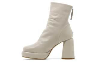 HALMANERA Leather Comfortable Round Toe Ankle Boots Women's White