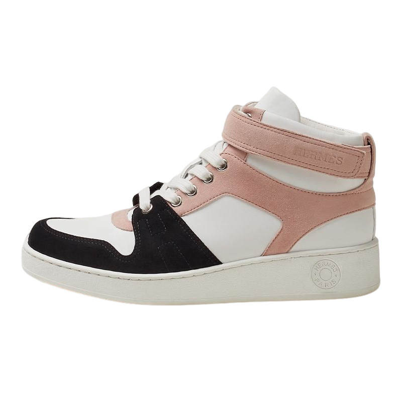 HERMES Freestyle Leather High top Skateboard Shoes Women's Pink White Black