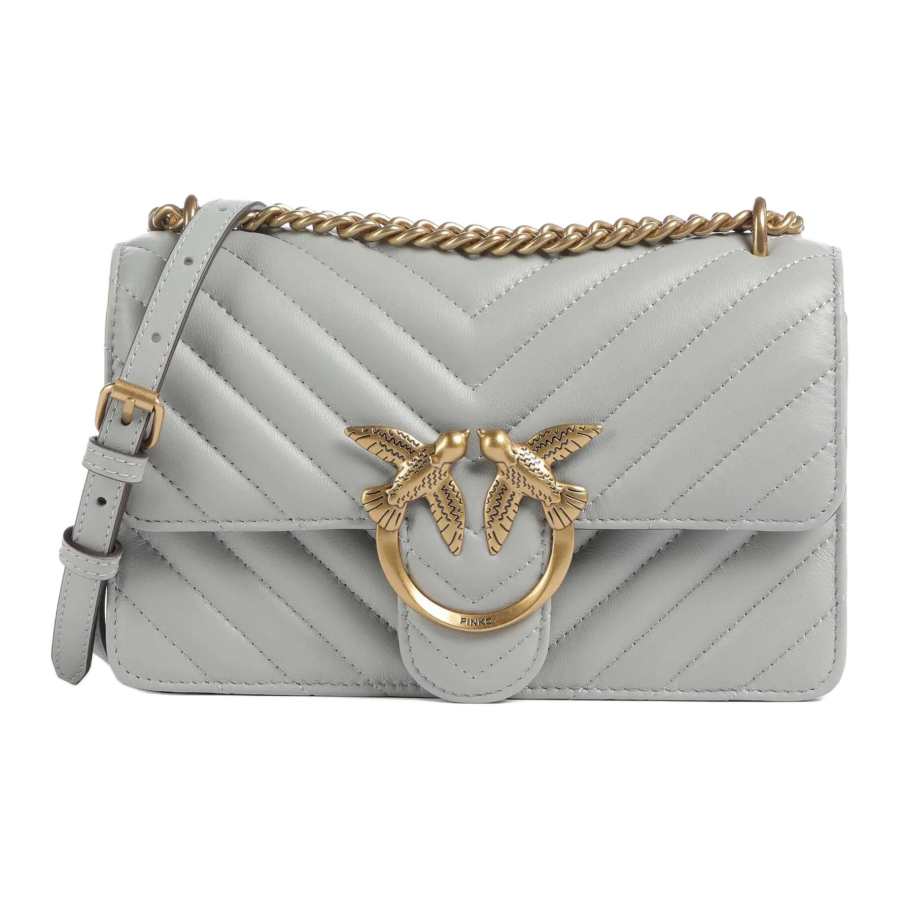 PINKO LOVE Sheepskin Crossbody Bag, Shoulder Bag Mini Women's Light Gray