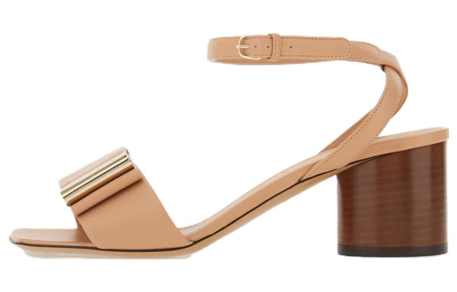 FERRAGAMO Leather One Strap Sandals 5.5cm Women's Beige