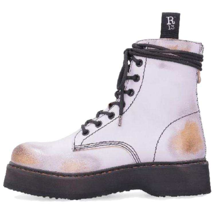 R13 Single Stack Leather Short Combat Boots 3.8cm Women's Light Purple