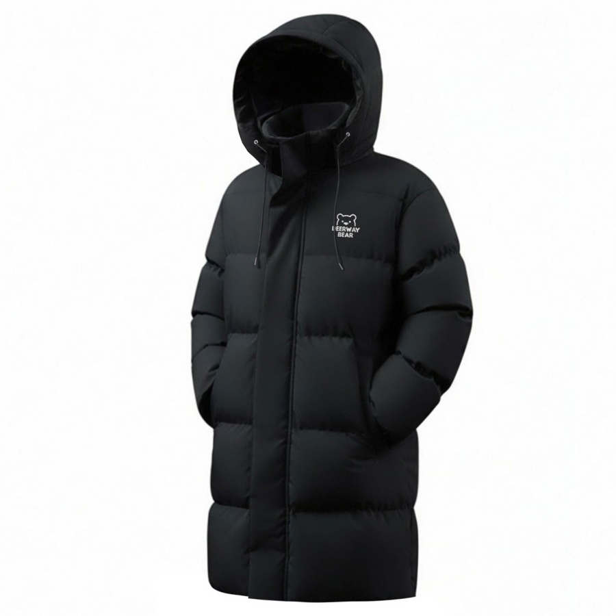 DEERWAY Puffer Jackets Unisex Black Hooded Moderate Padded Puffer Jacket