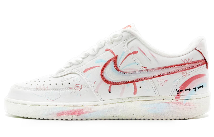 Nike Nike Court Vision Abrasion Resistant Slip Resistant Low top Skateboard Shoes Women's White Red