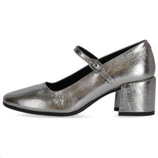 HALMANERA Leather Chunky Heel Mary Jane Shoes 6CM Women's Silver