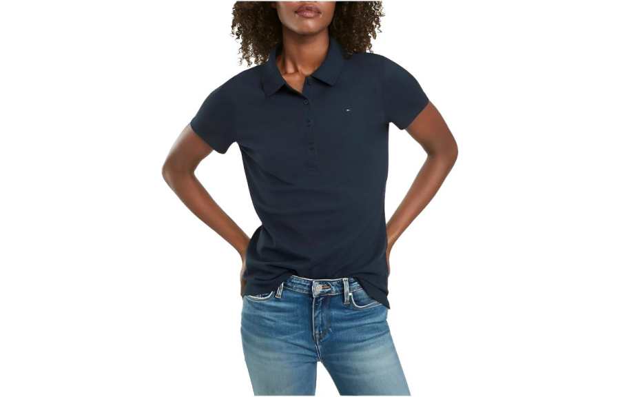 Tommy Hilfiger FW23 Regular Fit Essential Stretch Cotton Polo T Shirts Polo Shirt Women's Blue