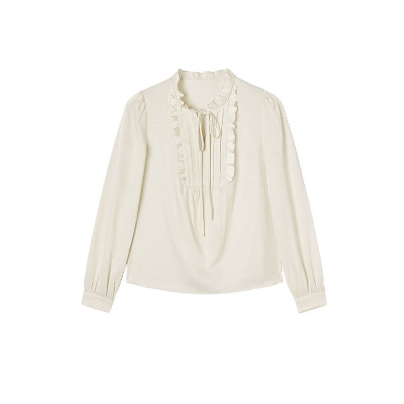 XIANGYING T Shirts Women's Heron White Stand Collar Moderate Shirt