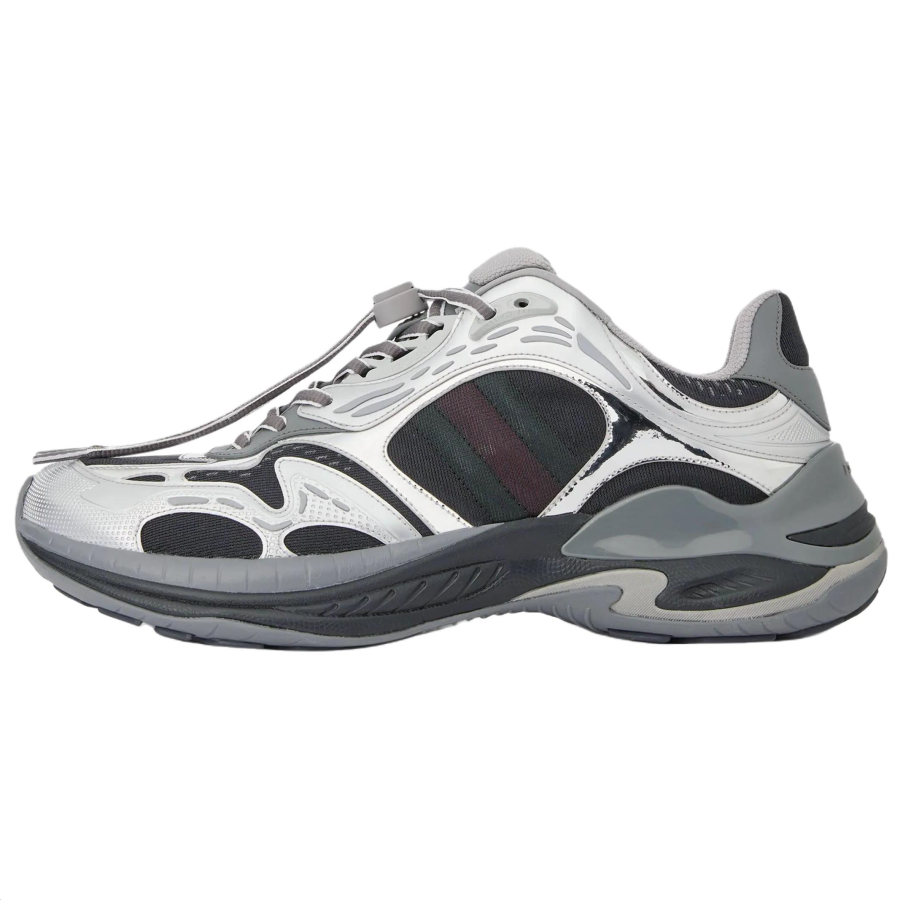 GUCCI 2.0 Leather Low top Casual Shoes 5cm Men's Silver & Black