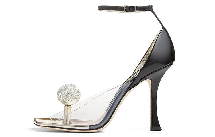 Jimmy Choo Mugler x Jimmy Choo Leather One Strap Sandals 10cm Women's Black