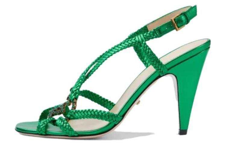 GUCCI Interlocking Leather One Strap Sandals Women's Green