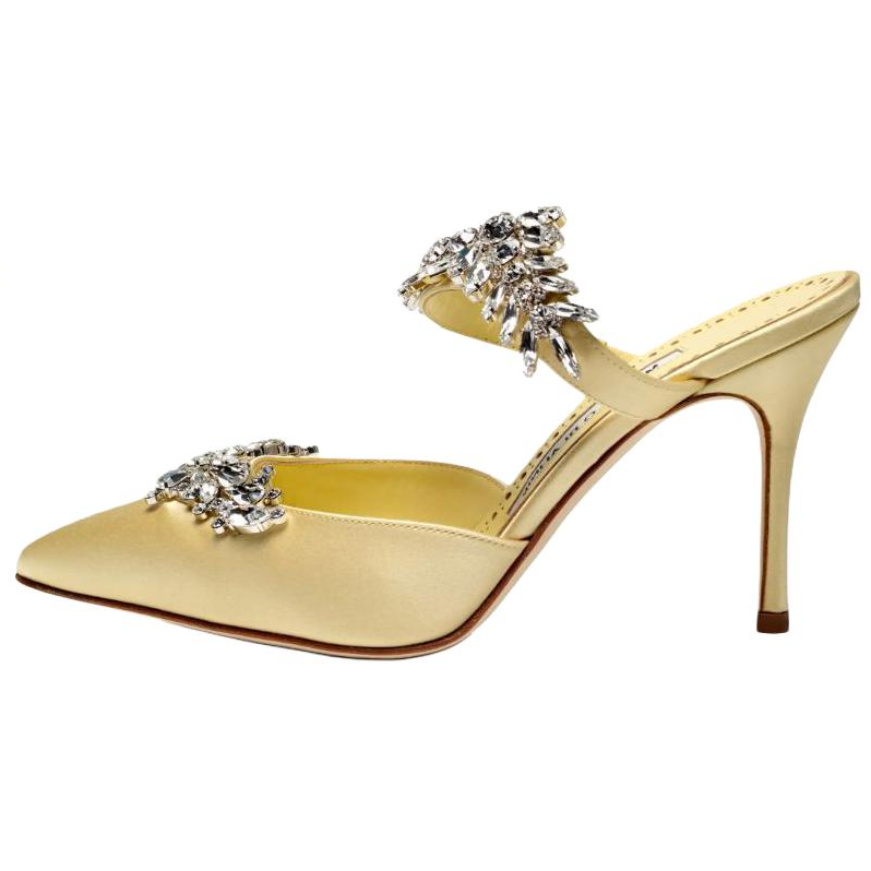 MANOLO BLAHNIK Closed Toe Slippers 9cm Women's Light Yellow
