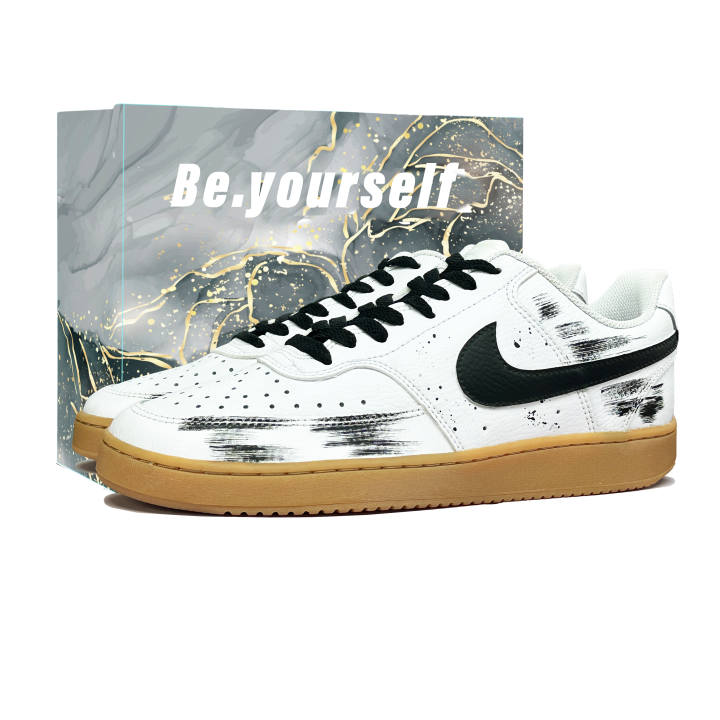 Nike Nike Court Vision 1 Night Sky Star Film Leather Abrasion Resistant Low top Skateboard Shoes Men's Black White