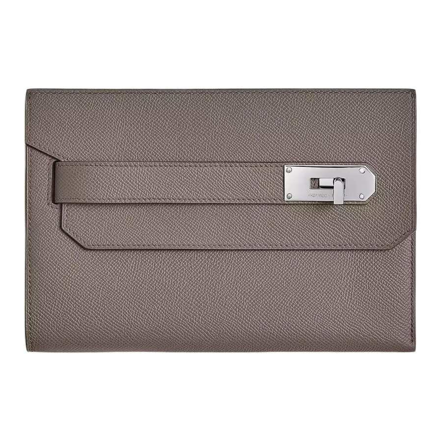 HERMES Epsom Leather Clutch 22 Unisex 8F Gris ÉTain Tin Gray